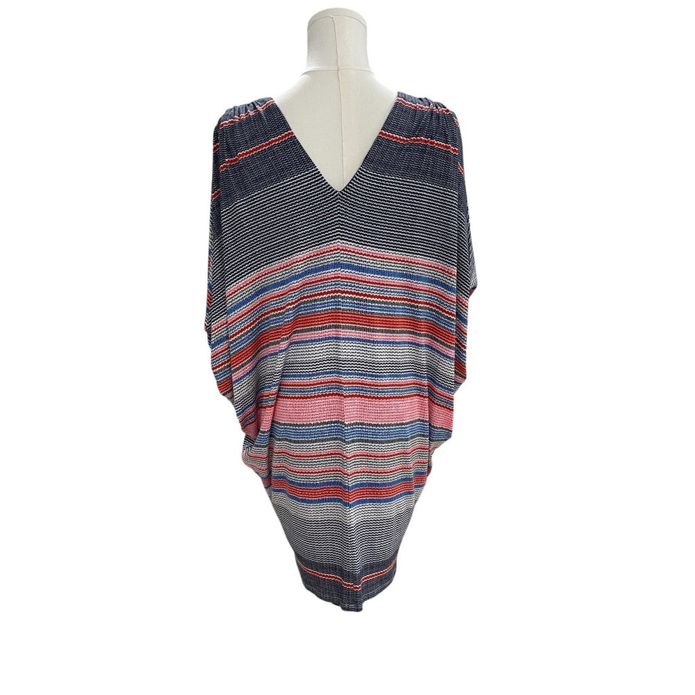 Multicolor Knit V Neck Tunic Top Boho Coastal Resort Vacation Striped Festival S - Picture 10 of 12